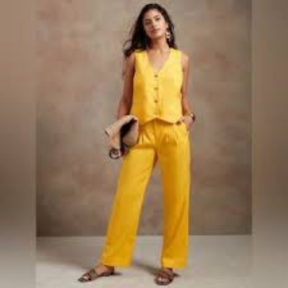 NWT! Banana Republic Yellow Umbrella Wide-Leg Linen Pant - Size 4